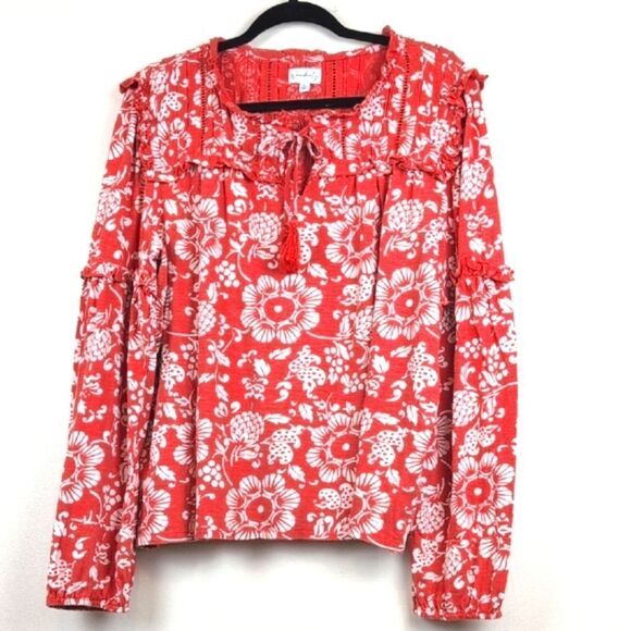 Wonderly Orange and White Ruffled Tie Front Cotton Blouse Top Size XL NWT - Picture 2 of 16